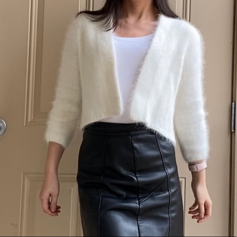 White Angora Open Cardigan